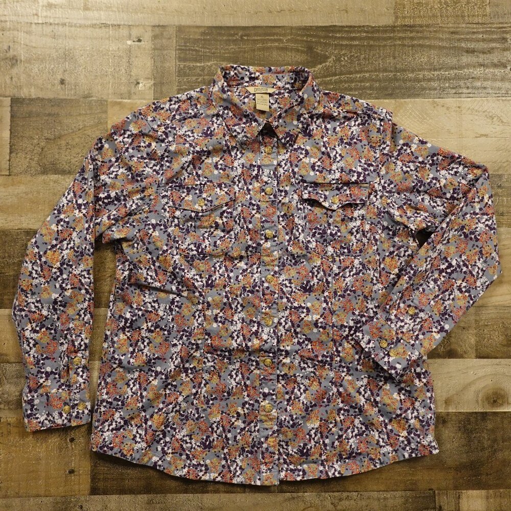 Duluth Trading Freewill Twill Shirt Women’s XL‎ Floral Stretch Button Up